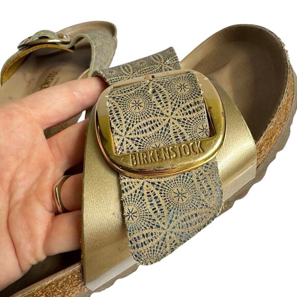 Birkenstock Womens Size 37 Madrid Big Buckle Sandals Ceramic Pattern Blue Gold - Picture 8 of 10